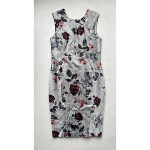 Cue Womens Australian14 US 10 Floral Satin Dress Knee Length Sleeveless Career